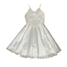 Vintage 90s Y2K Size 0/2 Wedding Dress Tea Length Teen Ivory White Basque Waist