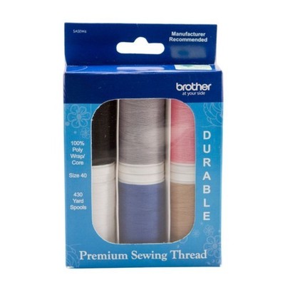 Brother 6 Piece Premium Sewing Thread Black White Gray Blue Pink Taupe