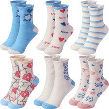 Women Cute Cartoon Stripes Crew Socks Colorful Novelty Casual Summer Ankle So...