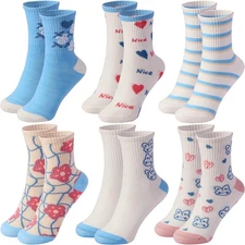 Women Cute Cartoon Stripes Crew Socks Colorful Novelty Casual Summer Ankle So...