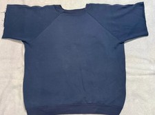 VTG 70 s 80s Blank Raglan Cut Short Sleeve Crewneck Sweatshirt Navy Blue Faded