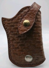 Vintage Leather Basketweave Style Belt Pouch with Button Closure And Belt Clip