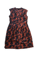 Womens Floral Orange And Black Button-up Dress