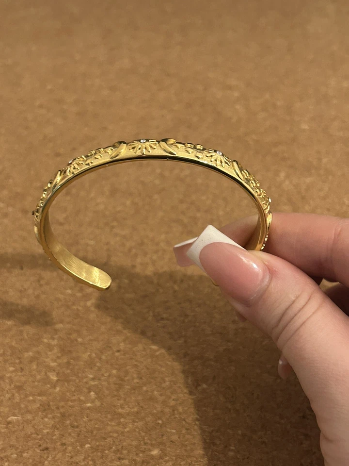 9K Gold Solid Heavy Moon, Stars & Sun Pattern Bangle CZ Engraved Stunning Plated - Image 3 of 4