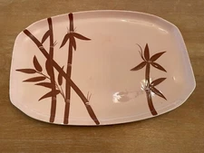 Vintage MCM Weil Ware CA Pottery Coral "Bambu" Bamboo Large Serving Platter