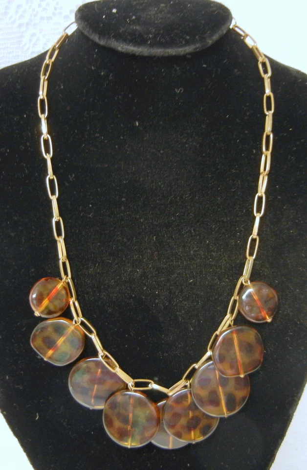 Man Made Simulated Tortoise Shell Designe Lucite Plastic Necklace - Image 2 of 4