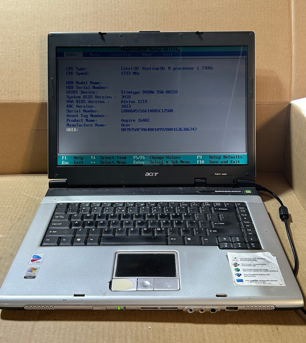 【中古】「未使用品」Acer エイサー Aspire 3410393549375336573857405745DG5745G 57507745GAS1830ZAS3820AS5742AS5745DGAS5750GAS7750G TimeLine 3410 Se Used - Parts - Vintage - Acer Aspire 1640Z - Intel Pentium M