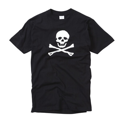 Skull and Crossbones T Shirt Printed Short Sleeve Cotton Black
