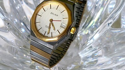 Rare BELAIR Quartz Alarm Swiss 7Jewels Two-Tone Date Men's Watch
