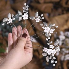 Flower Bride Wedding Hair Pins Silver Bridal Hair Pieces Pearl Hair Clips