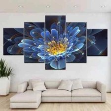 Beautiful 3D Lotus Flower 5 Piece Panel Canvas Wall Art Print Photo Decor