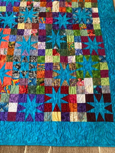 Handmade Star Quilt 47"x63.5" blue green purple Cotton New! Machine stitched - Picture 2 of 5