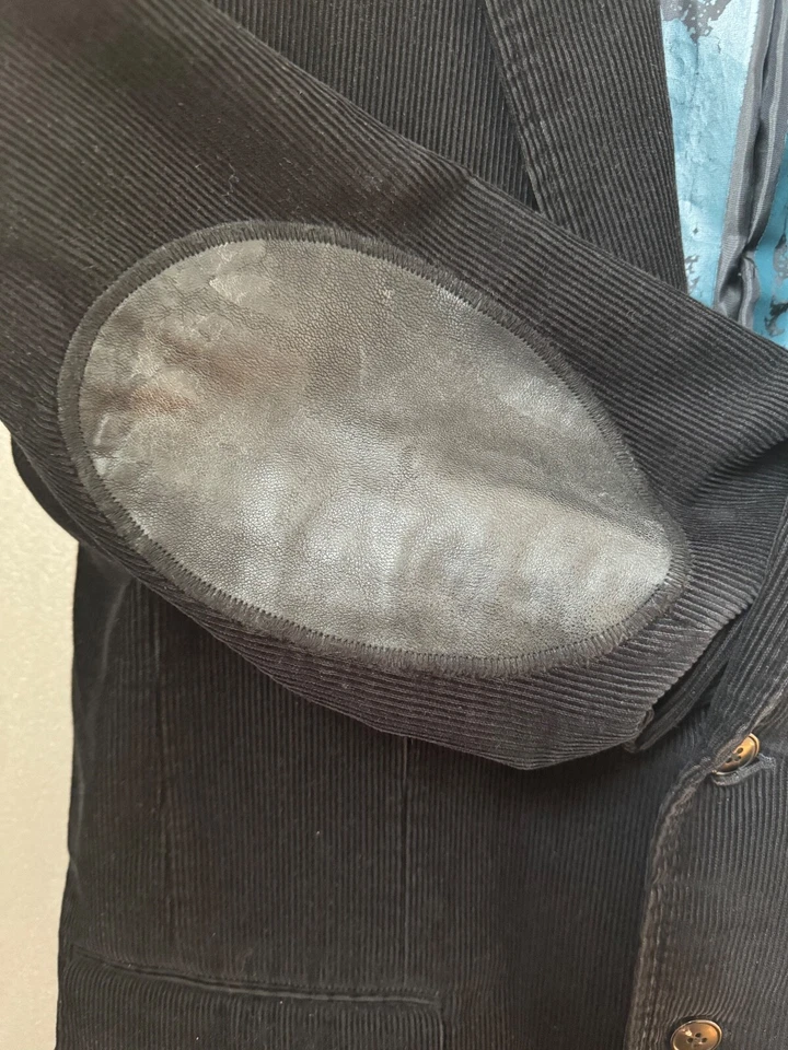 Мужской черный вельветовый блейзер Juicy Couture на 2 пуговицах размер 42 хирургические манжеты локти подушечки - Изображение 3 из 4