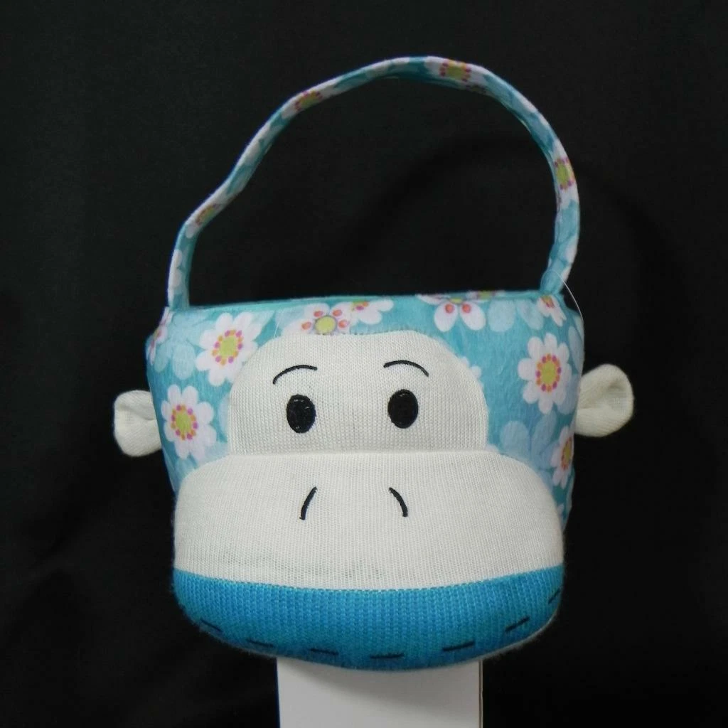New Blue Floral SOCK MONKEY Easter Basket Plush Stuffed Animal