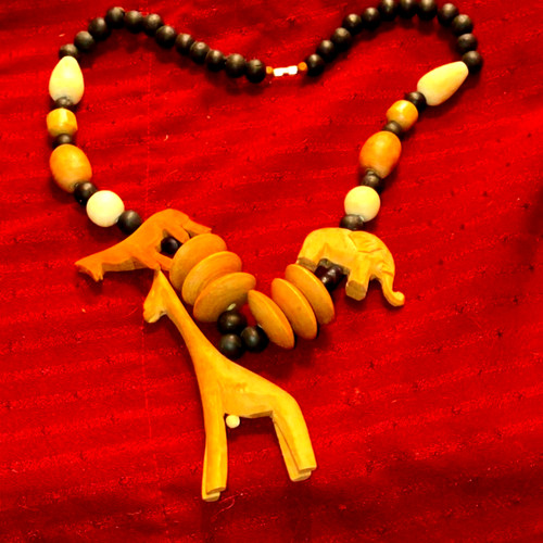 Vintage hand carved handmade wooden necklace