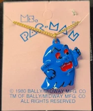 NOS Ms. Pac-Man Bally Midway Mfg Co "Inky" Ghost Necklace Arcade Red Eyes 1980
