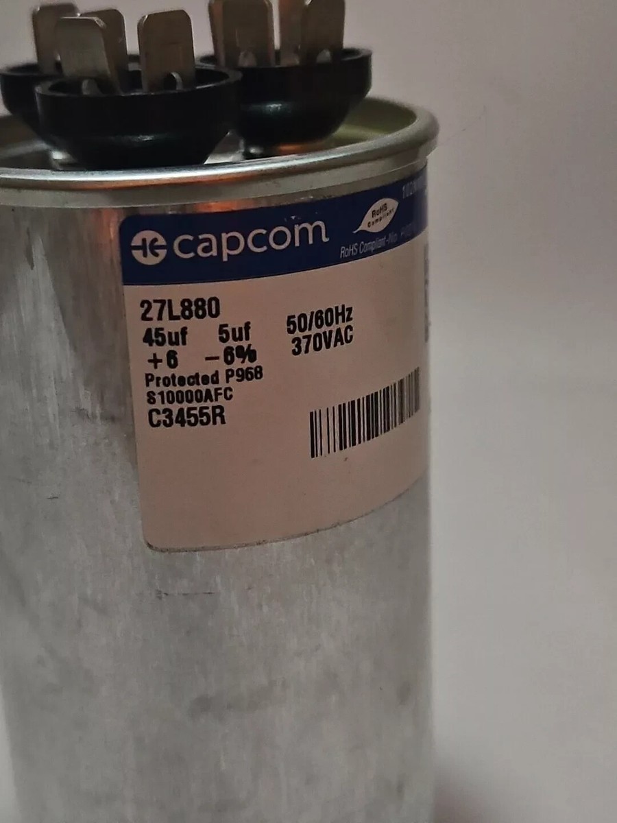 Capcom Capacitor Dual Run 45/5 uf MFD 370 Volt VAC Fits GE