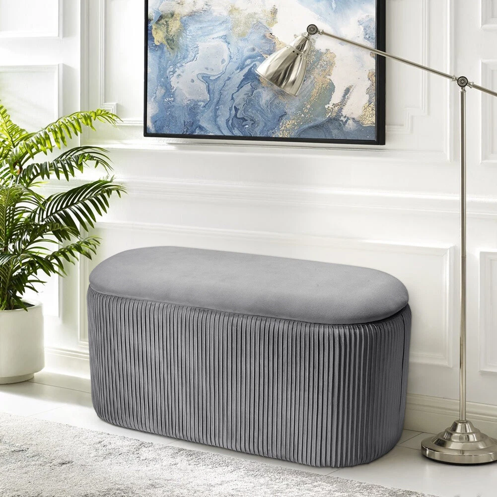 Velvet Storage Footstool Ottoman Makeup Dressing Vanity Chair Seat Stool Bedroom