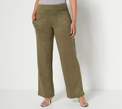 Women with Control Faux Suede Wide Leg Pants Lush Green 3XL New