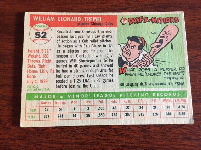 1955 Topps #52 Bill Tremel VG/EX | eBay