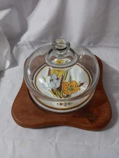 Vintage Genuine Teak Cheese Board With Glass Dome Thailand 