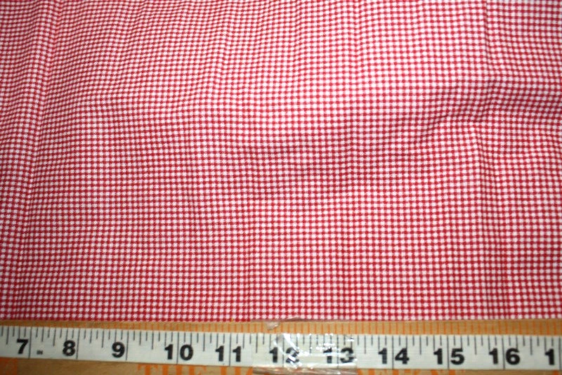 PIECES - 1-1/2 YARDS TINY PRINTED RED AND WHITE GINGHAM - 100% COTTON FABRIC