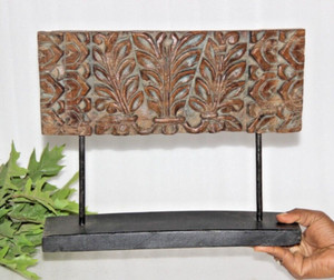 Antique Wooden Floral Carving Panel Plaque Original Old Hand Carved