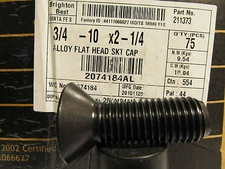 3/4-10 x 2 1/4 Flat Head Cap Screw  Alloy Steel box of 75 for $59.99