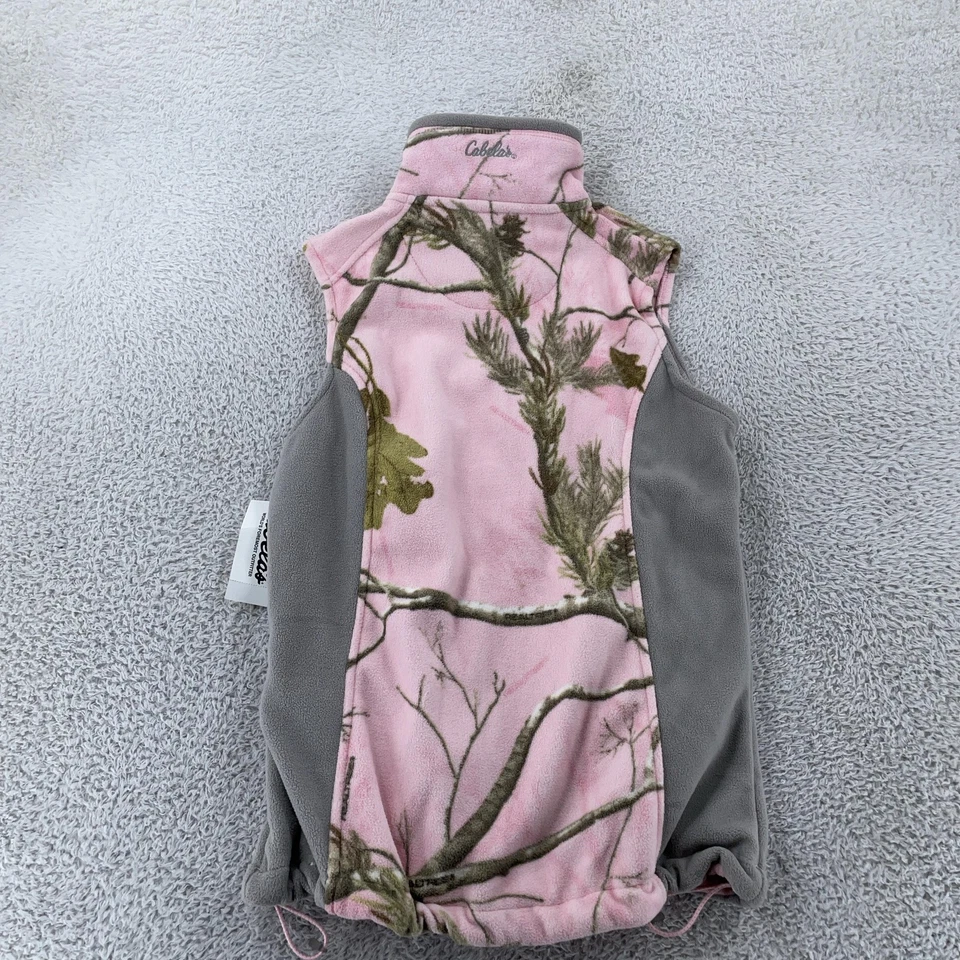 Cabela's Vest Womens Small AP Pink Gray Camo Doe Camp Fleece Hunting Full Zip - Image 3 of 4