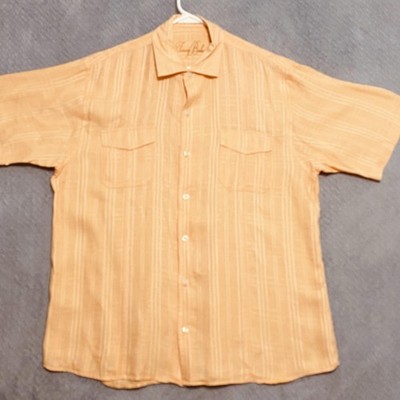 Tommy Bahama Shirt Mens Large Orange Linen Plaid Short Sleeve Button Up Casual