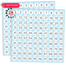 25 Sheets, 1 to 100, Number Stickers Labels - 0.4" Round, Pack 25 Sets, Black