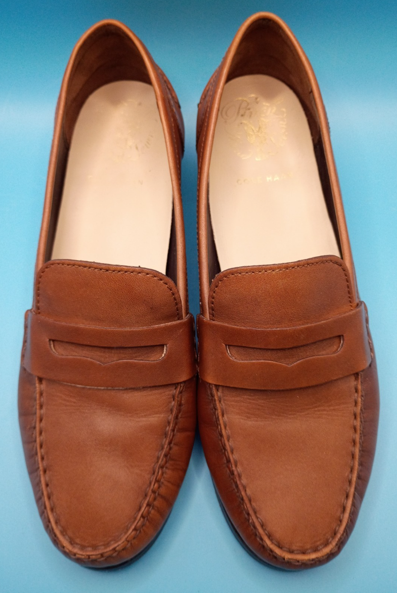 Womens Cole Haan Brown Cognac Leather Penny Loafers Size 7.5 
