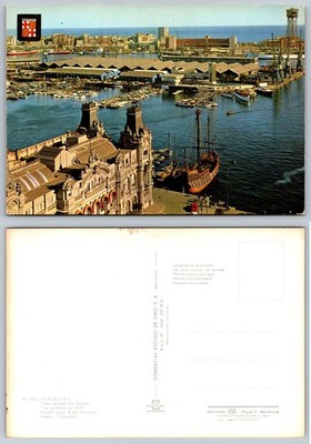 Barcelona Harbor Postcard - Columbus Caravel & Port Authority Building Spain