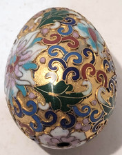 Cloisonn&eacute; Enamel Egg Gilt Copper, Floral Design, 2"