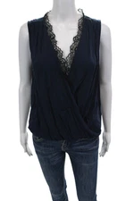 Velvet by Graham & Spencer Womens Sleeveless V Neck Lace Trim Blouse Blue Size S