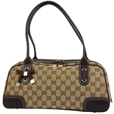 GUCCI GG Pattern Shoulder Bag Sherry Line Web Princi Canvas Brown 161720 #BS1753