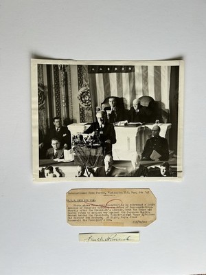 Franklin Roosevelt Day of Infamy Speech Original Photo + Cutline + Signature