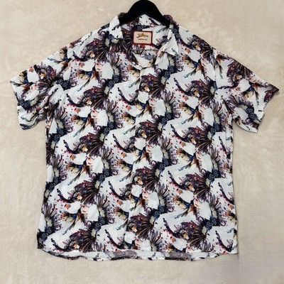Joe Browns Hemd Herren XL Weiß Vogel Print Colibri Camp Kragen Kurzarm