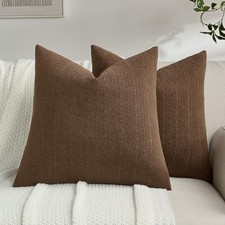 Chenille Throw Pillow Covers 18x18 Inch Set 18" x 18" Pack of 2 Dark Brown