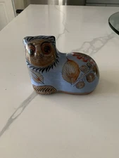 Vintage TONALA Mexican POTTERY Hand Painted Folk Art CAT Figurine Mexico SIGNED