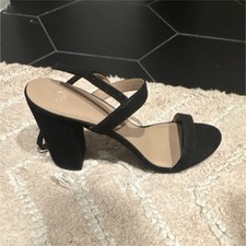 Strappy Suede Black Block Heel Open Toe Women's Sandal