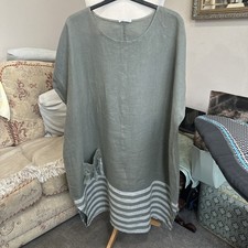 MADE IN ITALY Quirky Lagenlook Dress Khaki Green PLUS SIZE Chest size 66”