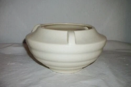 Rumrill Red Wing Pottery Matte White Pot Ringed Art Deco Tabs #304 Excellent