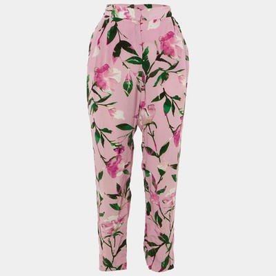 CH Carolina Herrera Pink Floral Pint Silk Blend Trousers M