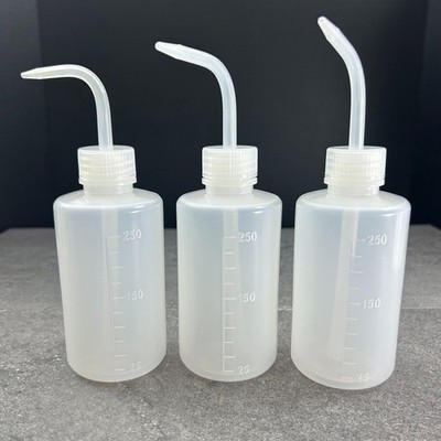 250ml Wash Squeeze Bottles 3-Pack Bent Tip Tattoo Lab Chemistry Dispenser LDPE