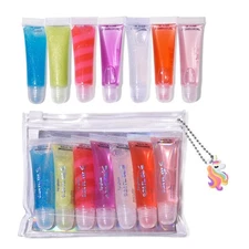 M&U Sparkle Lip Gloss Set with Handbag, 7Pcs Assorted Flavors Hydrating Lip Balm