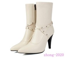 Womens High Heels Pointed Toe Rivets Ankle Boots Fashion Casual Club Party Shoes