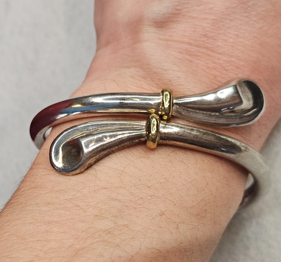 Vintage Taxco Sterling Silver Hinged Bracelet 925 Mexico TD-77 29g