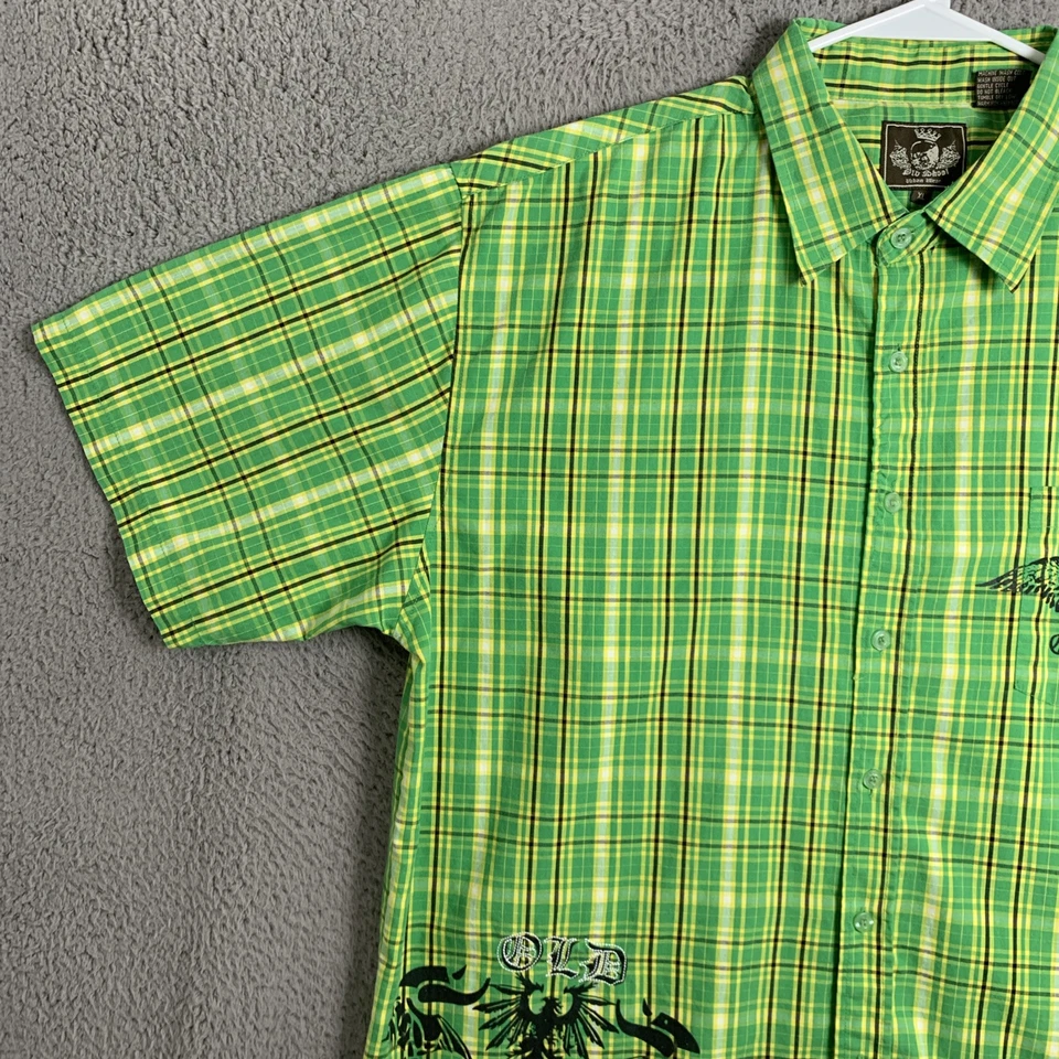 Camisa Old Skool Para Hombre Extra Grande Manga Corta Verde Madrás A Cuadros Abotonada Foto 2 de 4