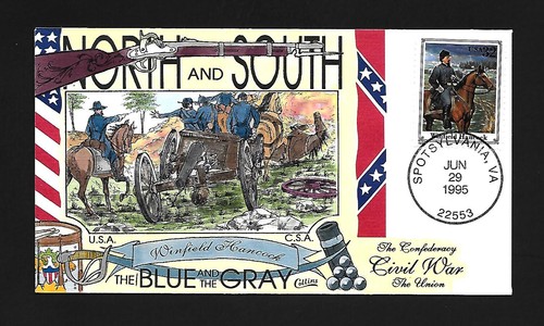 US Collins FDC Hand Painted 1995 - Civil War - Winfield Hancock